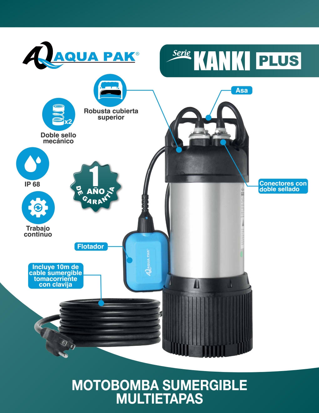 BOMBA SUMERGIBLE AQUA PAK SERIE KANKI PLUS – Bombas Y Motores Delta